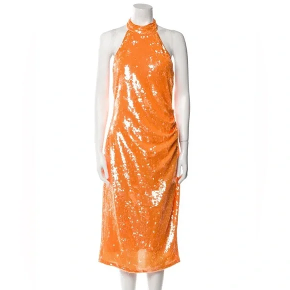 slim fit dress slacks Zapaka Women Orange Glitter Sequins Tight Homecoming Dress Halter Backless Short Party Dress, Orange / US4